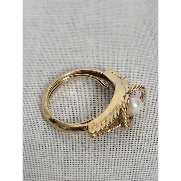 Vintage Avon Braided Rope Faux Pearl Ring Size 3.5-4.5 Gold Tone Pinky Knotted - Picture 5 of 9